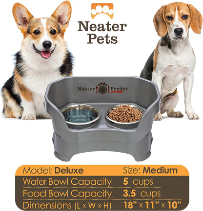 Neater Pet Brands Neater Feeder Deluxe Mess Proof Dog Bowls Elevated for Large Dogs Over 40 lbs, Made in USA, No Spill Raised Dog Food Bowl Stand Feeding Station, Food and Water Bowl Set, Black