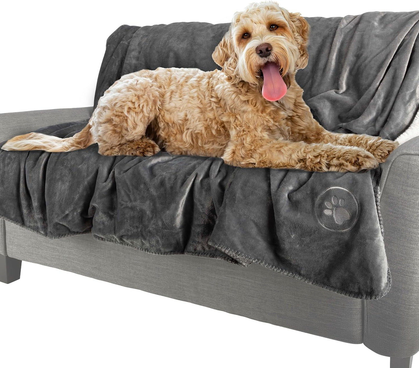 Waterproof Pet Blanket - 50x60-Inch Reversible Sherpa Fleece Throw Protects Couches, Cars, and Beds from Spills, Stains, and Fur by PETMAKER (Gray)
