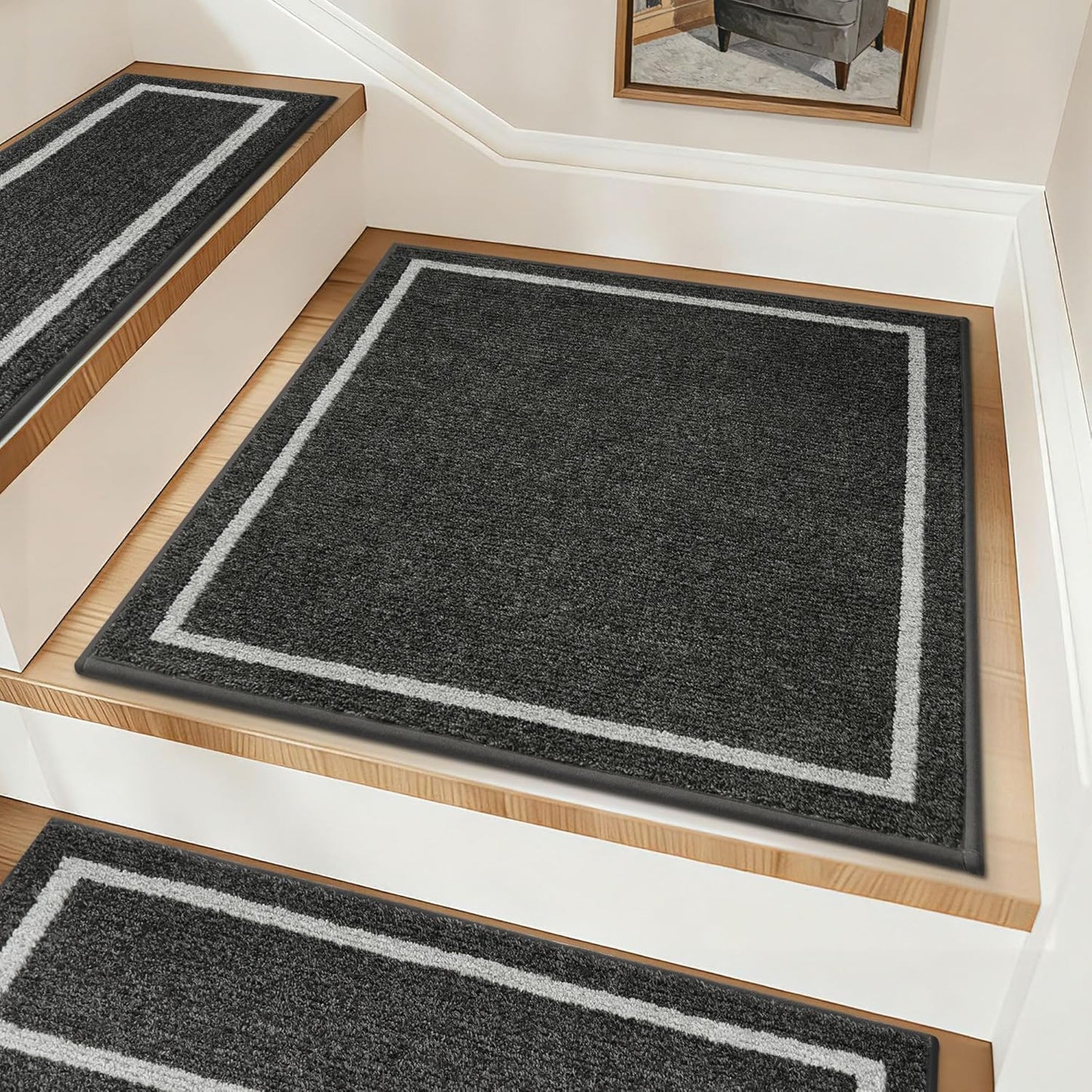 COSY HOMEER Soft Stair Treads Non-Slip Carpet Mat 28inX9in Indoor Stair Runners for Wooden Steps,Stair Rugs for Kids and Dogs, 100% Polyester TPE Backing 4pcs,Beige