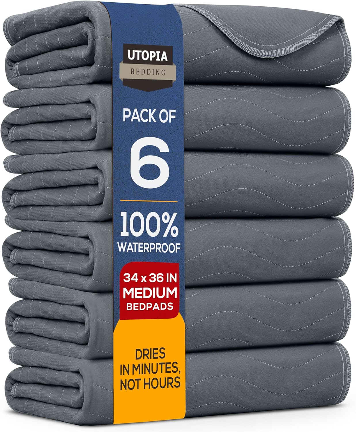 Utopia Bedding Washable Underpads 34" x 36" (Pack of 4), Waterproof Reusable Heavy Absorbency Incontinence Bed Pads for Adults, Kids, Elderly and Pets, Bedwetting Pads for Sofa and Couch (Blue)