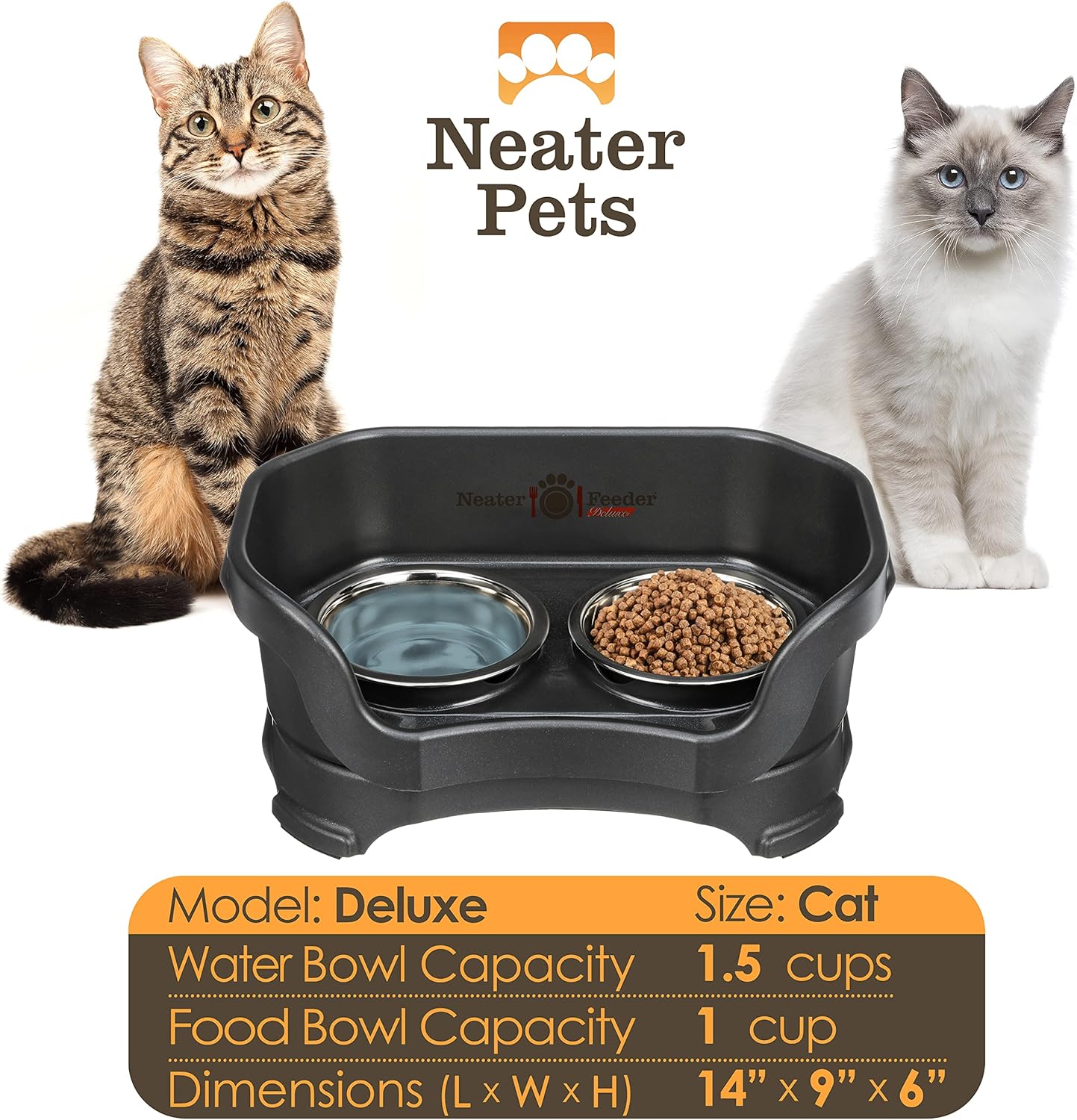 Neater Pet Brands Neater Feeder Deluxe Mess Proof Dog Bowls Elevated for Large Dogs Over 40 lbs, Made in USA, No Spill Raised Dog Food Bowl Stand Feeding Station, Food and Water Bowl Set, Black