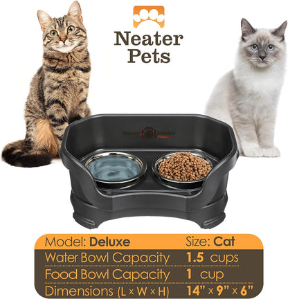 Neater Pet Brands Neater Feeder Deluxe Mess Proof Dog Bowls Elevated for Large Dogs Over 40 lbs, Made in USA, No Spill Raised Dog Food Bowl Stand Feeding Station, Food and Water Bowl Set, Black