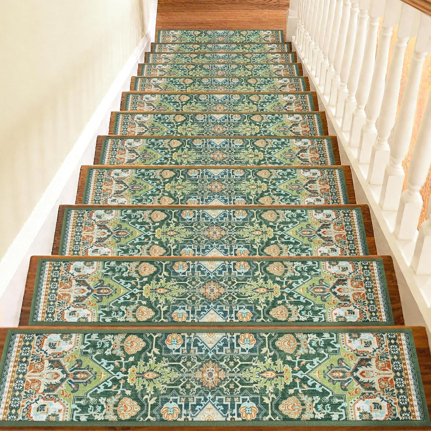 Non Slip Stair Treads for Wooden Steps Indoor, Dark Grey, 15pcs, 30"X8", Soft Carpet Mat, Machine Washable Boho Carpet Treads with Reusable Adhesive Backing, Safety Stair Tread for Dogs, Kids, Elders