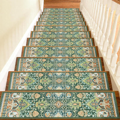 Non Slip Stair Treads for Wooden Steps Indoor, Dark Grey, 15pcs, 30"X8", Soft Carpet Mat, Machine Washable Boho Carpet Treads with Reusable Adhesive Backing, Safety Stair Tread for Dogs, Kids, Elders