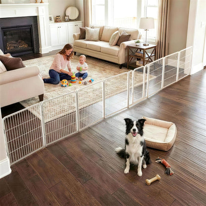 FXW Dog Gate Extra Wide Designed for Indoor Use, Adjustable Width Up to 183-inch Wide (24" H 8 Wire Panels for Puppies and Small Dogs), Black