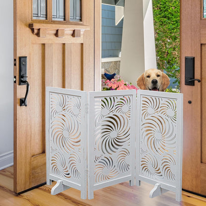 Freestanding Pet Gate for Dogs, Foldable Wooden Dog Gate for House, Indoor Dog Gate for Stair, Doorway, House Design Gates for Dogs Indoor, 72 Inch Wide, (18" x4 Panels 72 inch), Burnt Finish
