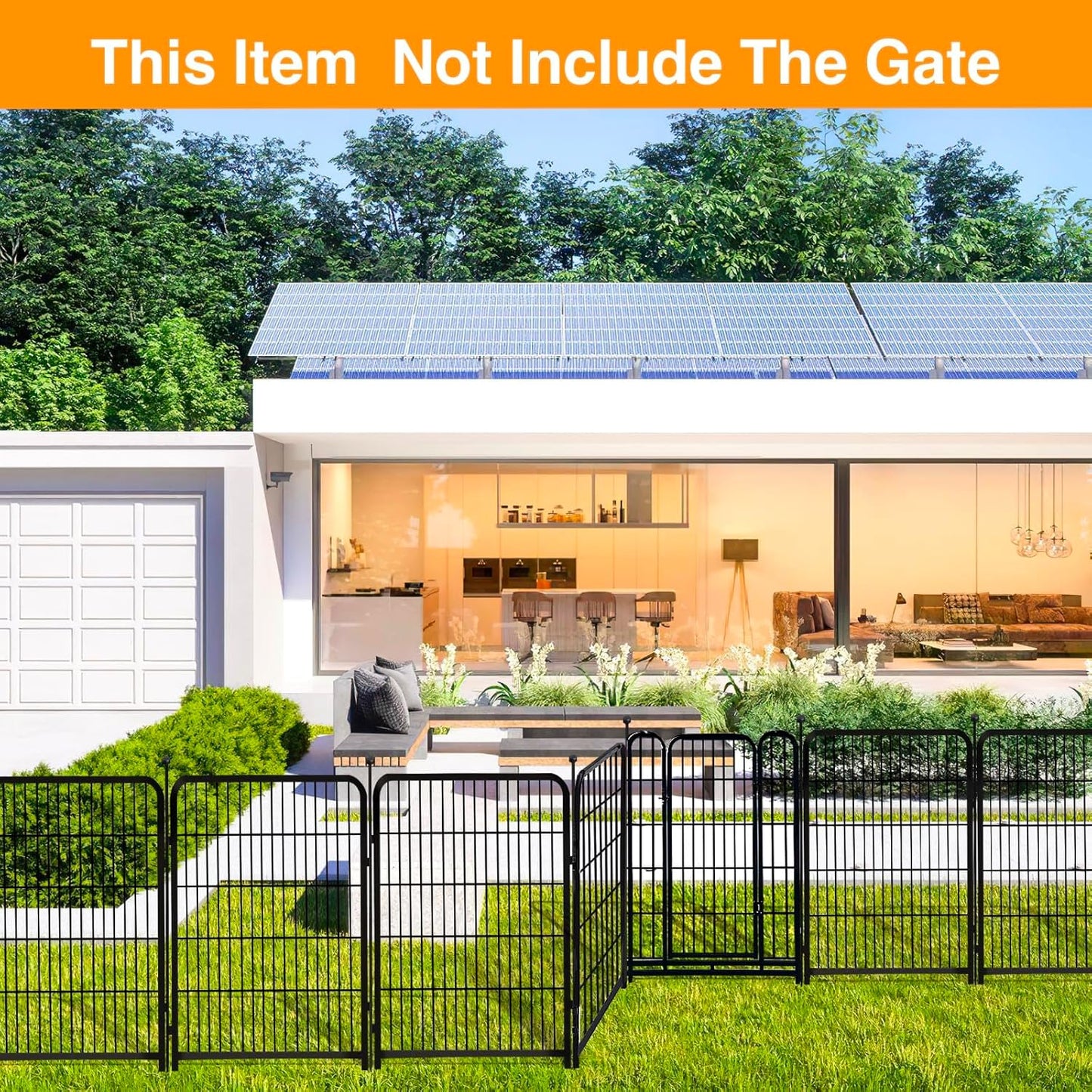 Getlay 36 in(H) Garden Fence, Wide Gate Low Threshold, 10 Panels Total 22.1 Ft(L) Heavy Duty Iron Animal Barrier Fence for Yard,Suitable for Indoor Or Outdoor Dog Fencing,Garden Border Fence