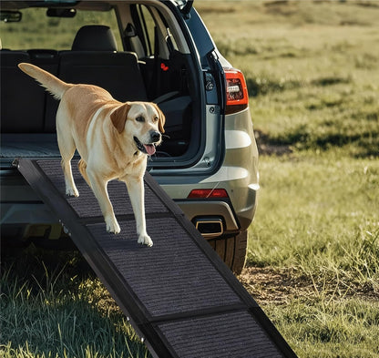 Folding Dog Ramp for Car 71" Long & 19" Wide Portable Pet Ramps with Non-Slip Rug Surface, Outdoor Dog Car Ramp for Large Dogs, SUV Car & Truck, Dog Steps Up to 250LBS