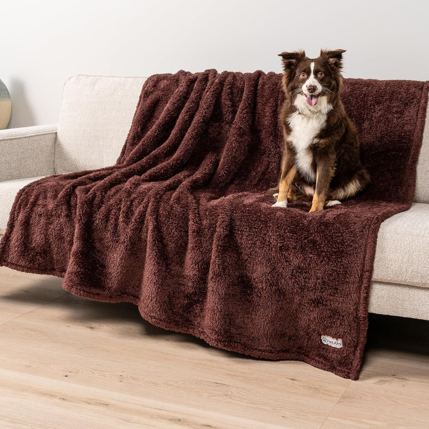 PetAmi Fluffy Waterproof Dog Blanket for Couch and Bed, Reversible Sherpa Pet Throw, Pee Proof Furniture Protector Sofa Cover, Washable Cat Blanket for Medium Large Dogs and Cats (Beige Cream, 60x80)