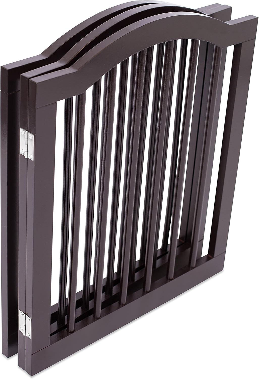 INTERNET'S BEST Arched Top Dog Gate | 4 Panel, 24" H Wooden Pet Barrier for Dogs or Cats | Freestanding Folding Room Divider for Doorways, Hallways, Stairs, and Porch | Portable, Extra Wide | Espresso