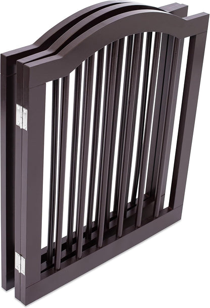 INTERNET'S BEST Arched Top Dog Gate | 4 Panel, 24" H Wooden Pet Barrier for Dogs or Cats | Freestanding Folding Room Divider for Doorways, Hallways, Stairs, and Porch | Portable, Extra Wide | Espresso