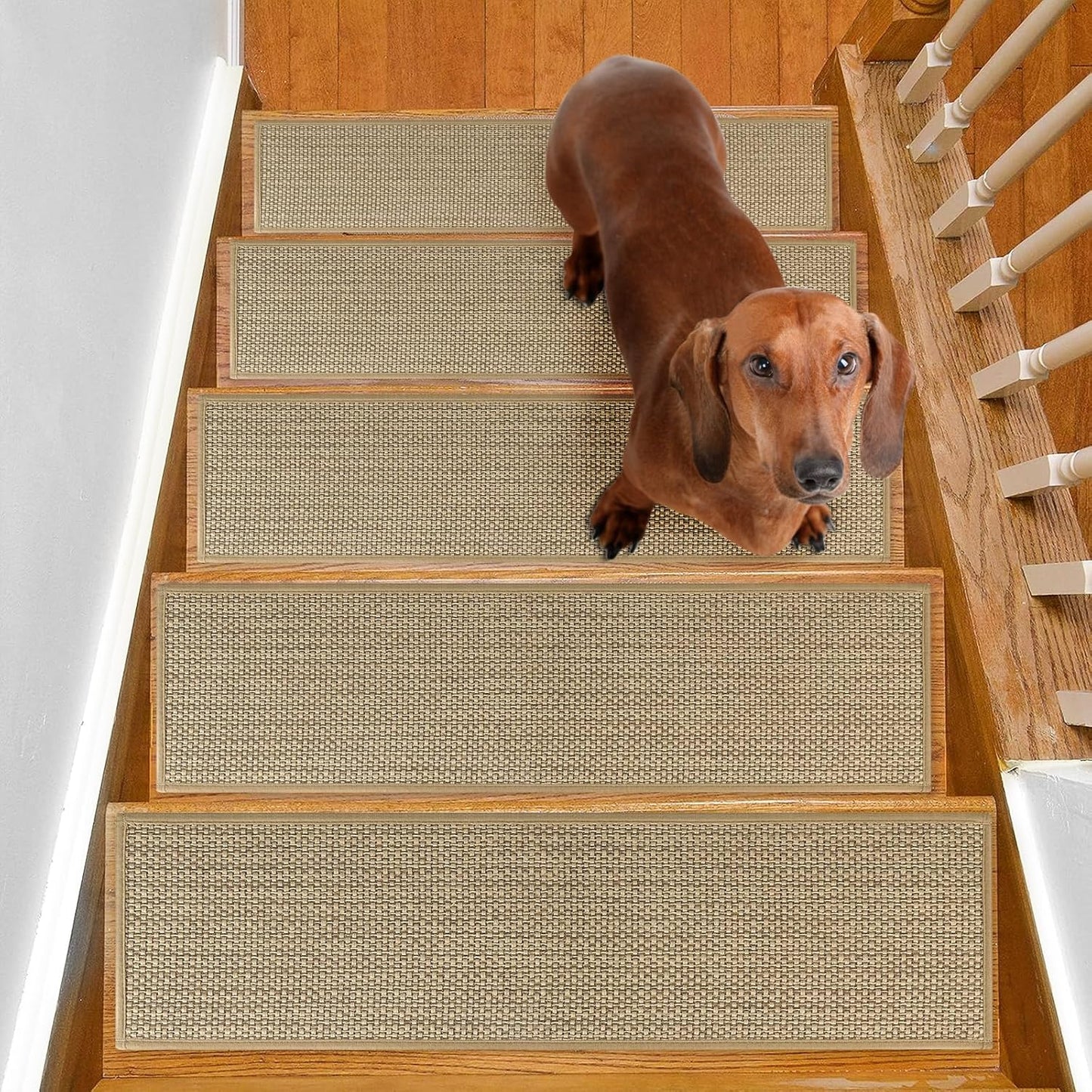 SMILOOL Stair Treads Non Slip for Wooden Steps Indoor 10" x 36" 4 Pack Extra Wide Stair Tread Carpet Stairs Runner, Step Pads with Reusable Adhesive for Dogs Kids Elders, Machine Washable, Beige