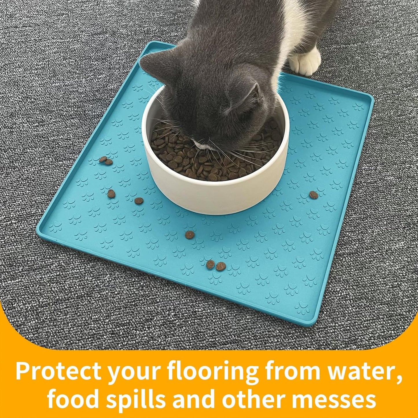 Ptlom Pet Placemat for Dog and Cat, Mat for Prevent Food and Water Overflow, Suitable for Small, Medium and Big Pet, 18" 12", Grey, Silicone
