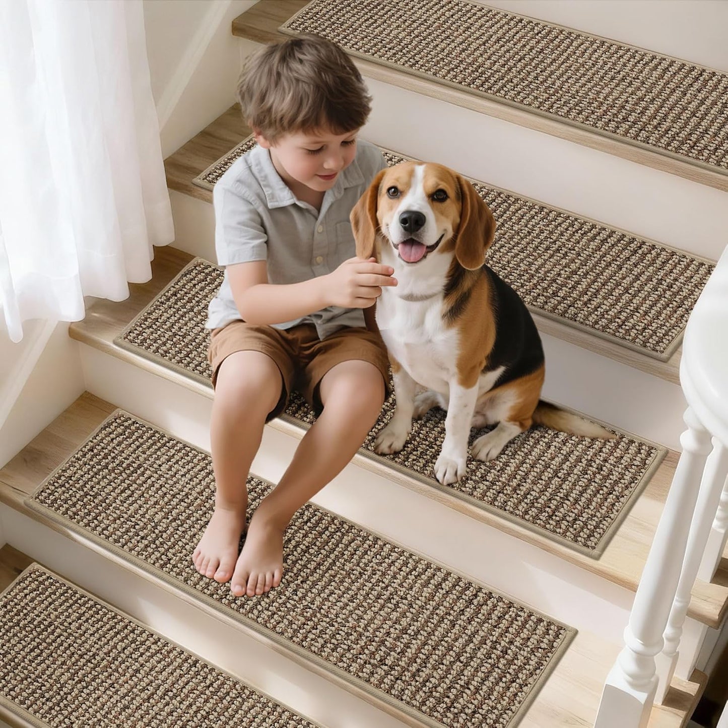 BEQHAUSE Stair Treads for Wooden Steps 28inX9in, Carpet Stair Treads Non Slip Indoor, Machine Washable Stair Runners for Kids Elders and Pets, Carpet for Stair Rugs Mat, TPE Backing, 15pcs, Taupe