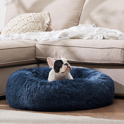 Bedsure Calming Dog Bed Medium Size Dog - Donut Washable Medium Pet Bed, 30 inches Anti-Slip Round Fluffy Plush Faux Fur Cat Bed, Fits up to 45 lbs Pets, Camel