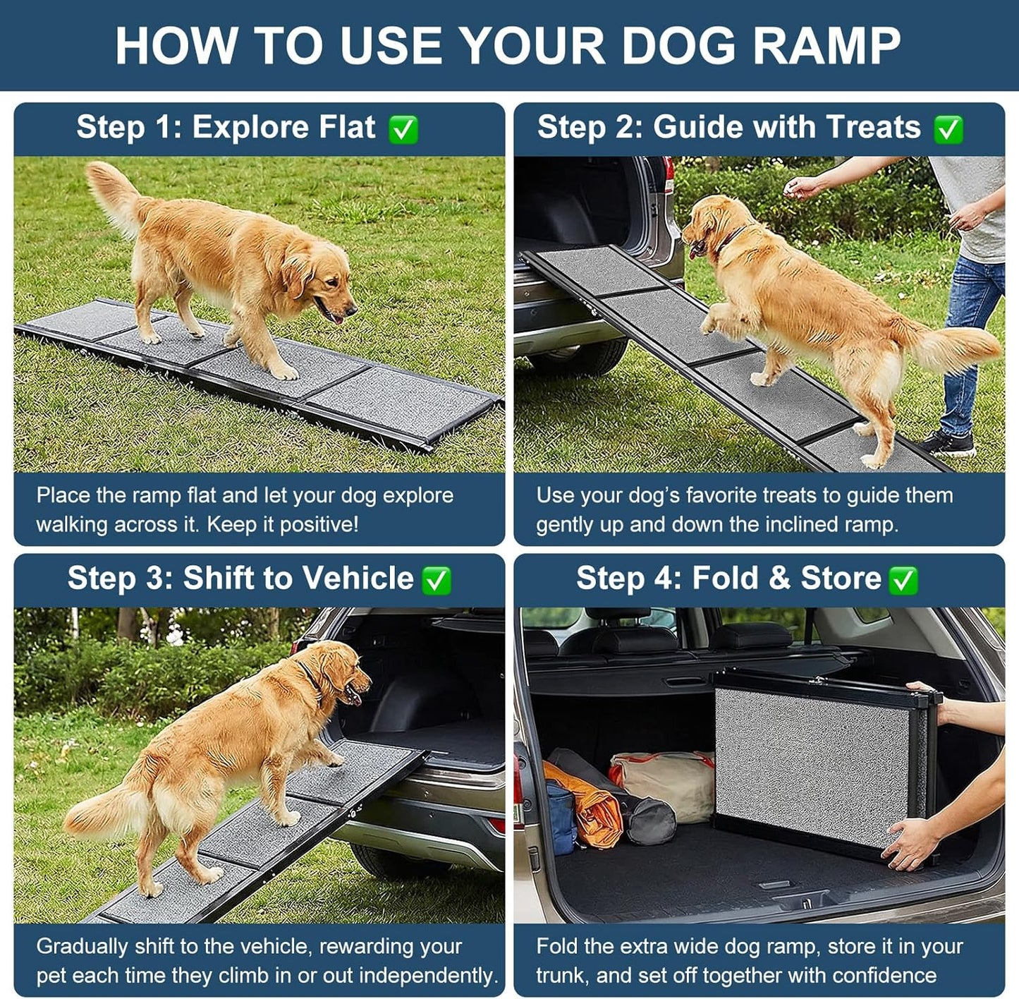Dog Ramp for Cars 71"Long x 20"Wide SUV & Trucks, Non-Slip Surface Aluminum Pet Ramps for Small & Large Dogs–Heavy Duty Foldable Lightweight Portable Ramp for Senior Dogs High Bed Couch Outdoor 250lbs