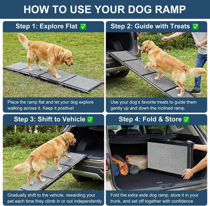 Dog Ramp for Cars 71"Long x 20"Wide SUV & Trucks, Non-Slip Surface Aluminum Pet Ramps for Small & Large Dogs–Heavy Duty Foldable Lightweight Portable Ramp for Senior Dogs High Bed Couch Outdoor 250lbs