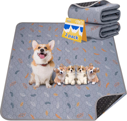 Sunheir Washable Pee Pads for Dogs Large 48" x 48" 2-Pack Reusable Puppy Pads Pet Training Pads, Absorb Dog Mats, Whelping Pad, Non-Slip Protects Against Urine Leakage (Leaves - Deep Grey, 48x48)