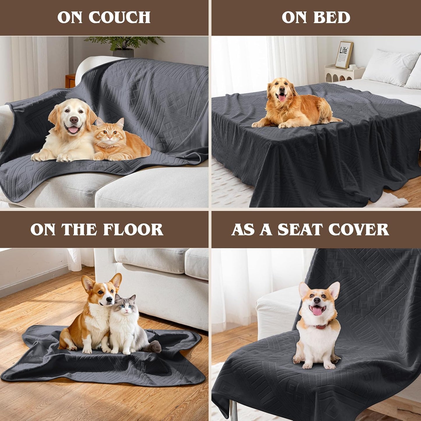 Waterproof Couch Cover, Reversible, Pet-Friendly, Washable and Anti-Slip Couch Covers for Sofa Protection with 3 Cushions, Sofa Slipcovers for Dogs and Cats (71×118in/Brown)