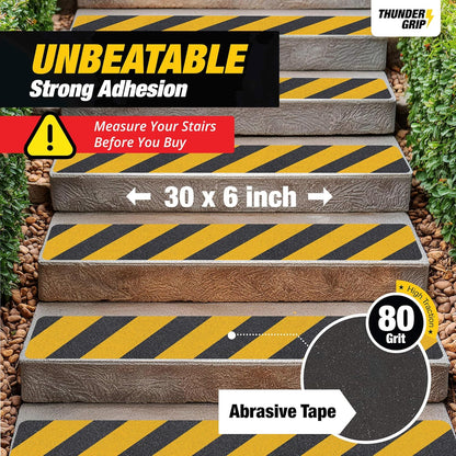 THUNDER GRIP Glow in the Dark 30" x 6"-12-Pack Weather Resistant Outdoor Stair Treads 80-Grit