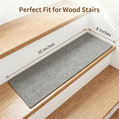 15 Pack Stair Treads for Wooden Steps Carpet Mat Runner Rug Non Slip for Outdoor Indoor Dog(30inX8in) (Grey)