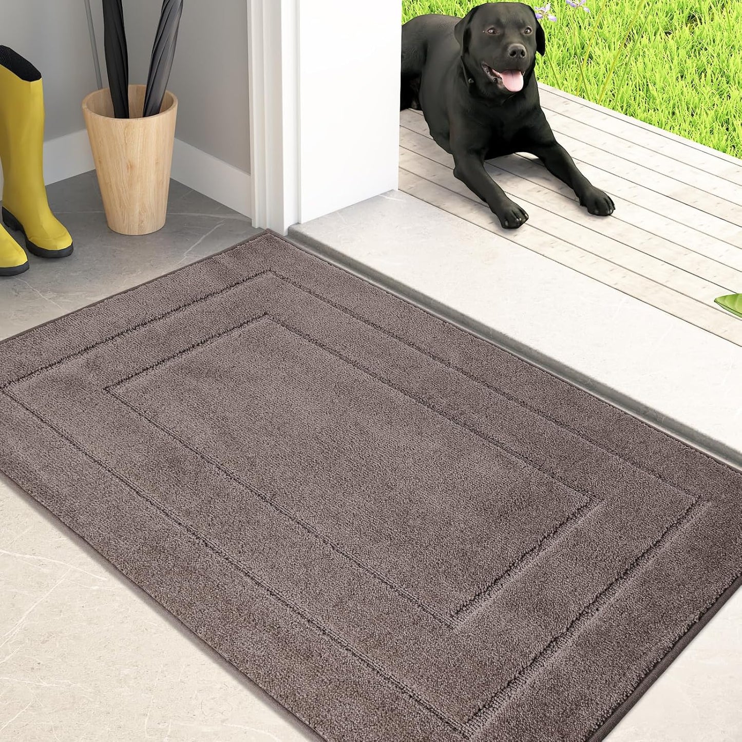 PURRUGS Dirt Trapping Door Mat 32" x 47", Non-Slip/Skid Machine Washable Entryway Rug, Dog Doormat, Super Absorbent Welcome Mat for Muddy Wet Shoes and Paws, Grayish Brown