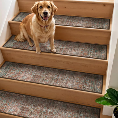 sarben Non Slip Stair Treads for Wooden Steps 15PCS - 8"x30" Indoor Safety Carpet, Edging Mats with TPE Adhesive Backing, Pet and Elderly Friendly Stair Rugs (Taupe) - Colors B