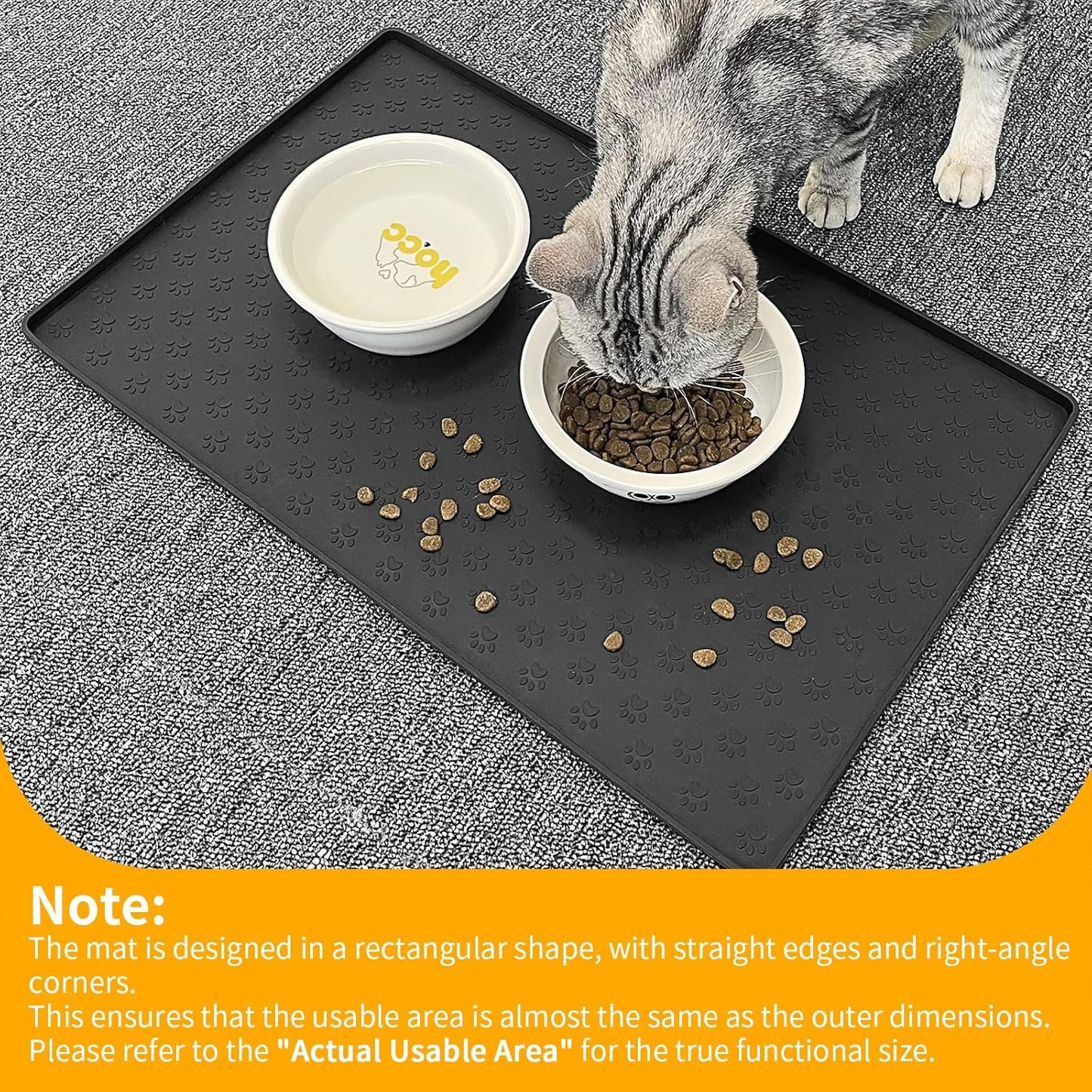 Ptlom Pet Placemat for Dog and Cat, Mat for Prevent Food and Water Overflow, Suitable for Small, Medium and Big Pet, 18" 12", Grey, Silicone