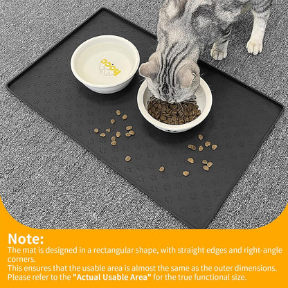 Ptlom Pet Placemat for Dog and Cat, Mat for Prevent Food and Water Overflow, Suitable for Small, Medium and Big Pet, 18" 12", Grey, Silicone