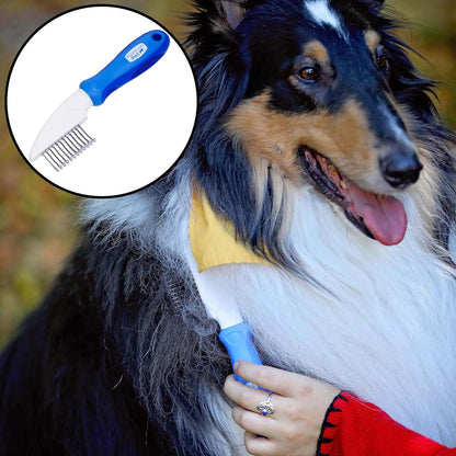 Detangling Dog Comb with Long & Short Stainless Steel Metal Teeth - Dogs, Cats & Small Animals for Removing Matted Fur, Knots & Tangles