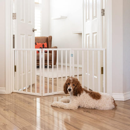 Primetime Petz - Best Freestanding, Hard Wood, Folding Pet Gate, Indoor Dog Fence for Home,Gray