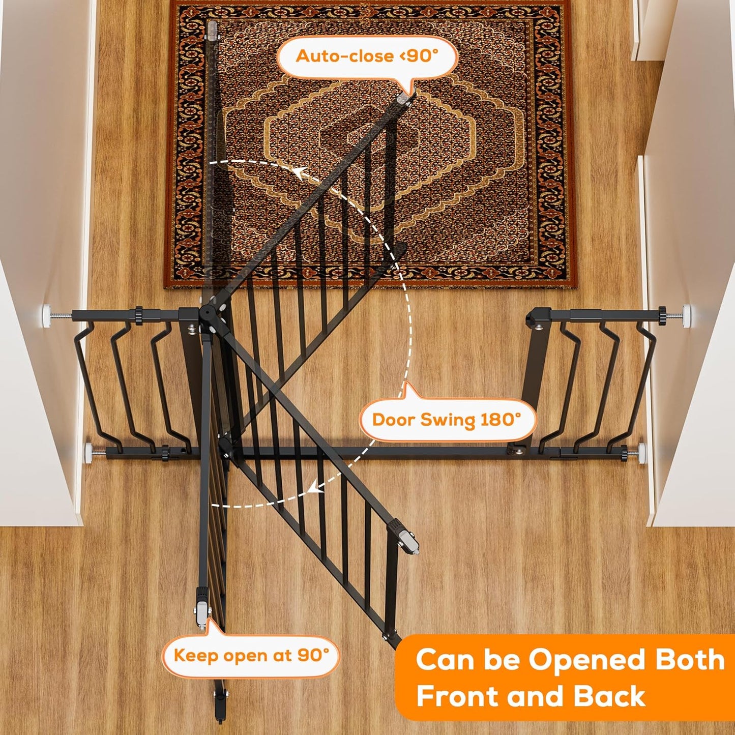 29-43" Baby Gate for Stairs, Baby Safety Essentials, Auto Close Gate for Doorways, Easy Install Pressure Mounted Dog Gate Indoor, Pet Gates for Dogs, White