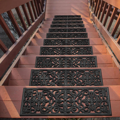 Ottomanson Outdoor Rubber Stair Treads – Ribbed Heavy-Duty Non-Slip Stair Mats – Best Grip on Concrete, Brick & Textured Step – Fastening Recommended for Wooden & RV Steps, Pack of 5