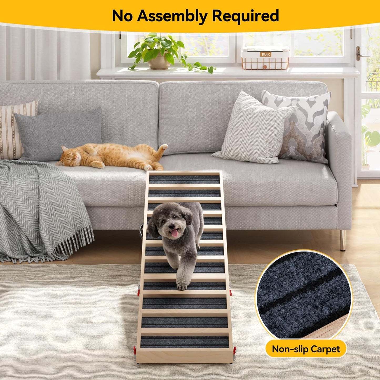 Dog Ramp for Bed,39" Long Adjustable Wooden Pet Ramp for Small Medium Dogs,Non-Slip Surface and High Traction,Metal-Reinforced Folding Ramp for Dogs to get on Bed Couch Car,up to 132lbs