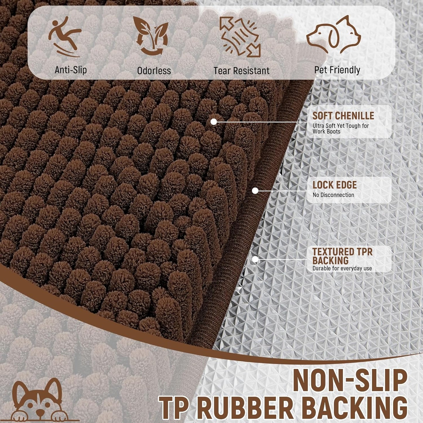 Absorbent Dog Door Mat for Muddy Paws, 60" x 24" Chenille Indoor Mats for Entryway, Trap Dirt Front Door Mat Indoor Entrance Washable Non Slip Soft
