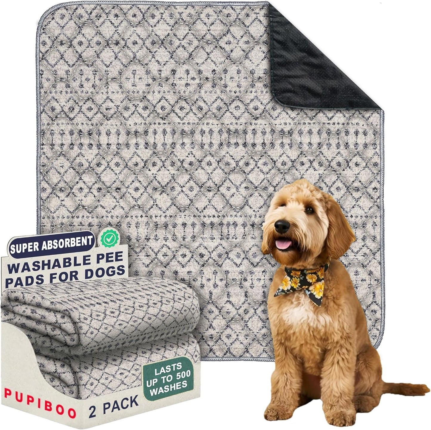 PUPIBOO Washable Pee Pads for Dogs and Cats - Super Absorbent Reusable Puppy Training Pads - 100% Waterproof, Leak-Proof & Non-Slip Whelping Pads for Pet Housebreaking