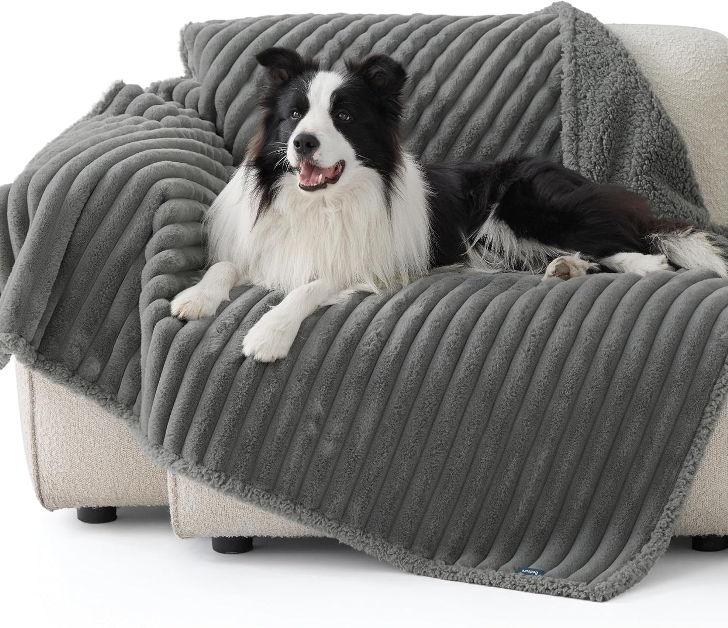 Bedsure ComfyFleece™ Waterproof Dog Blankets for Large Dogs - Soft Pet Cat Blanket Corduroy Fleece for Couch Bed Protector Washable, Cozy Calming Reversible Furniture Protection,50"x60", Cream
