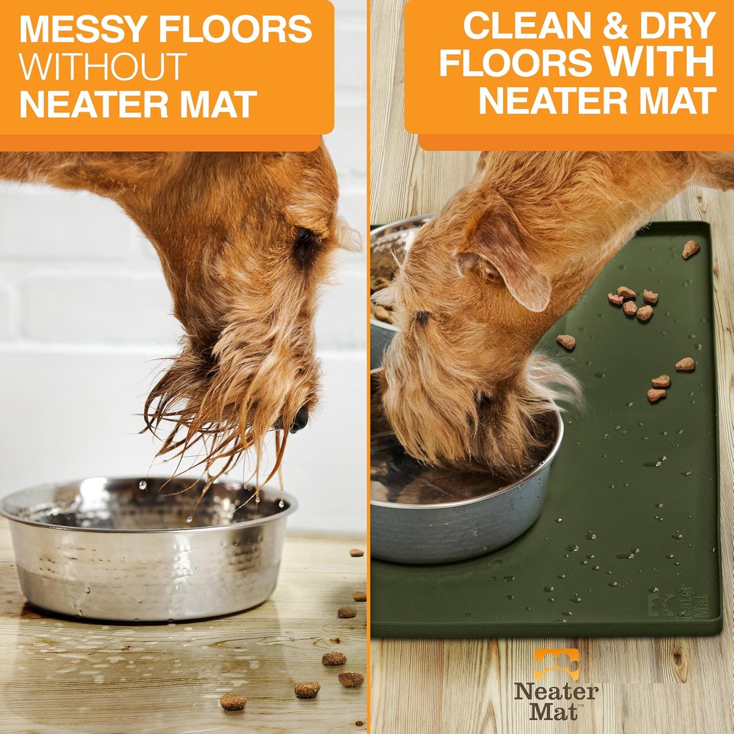 Neater Pet Brands Neater Mat Cat & Dog Food Mat, Waterproof & BPA-Free Silicone Placemat with Raised Edge for Under Food and Water Bowls, 19" x 12", Gunmetal Grey