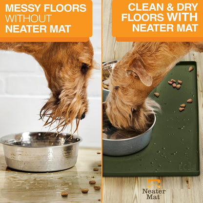 Neater Pet Brands Neater Mat Cat & Dog Food Mat, Waterproof & BPA-Free Silicone Placemat with Raised Edge for Under Food and Water Bowls, 19" x 12", Gunmetal Grey
