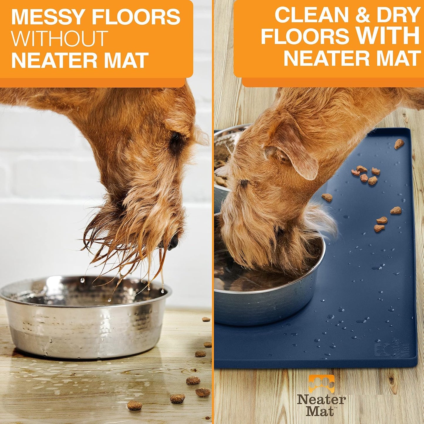 Neater Pet Brands Neater Mat Cat & Dog Food Mat, Waterproof & BPA-Free Silicone Placemat with Raised Edge for Under Food and Water Bowls, 19" x 12", Gunmetal Grey