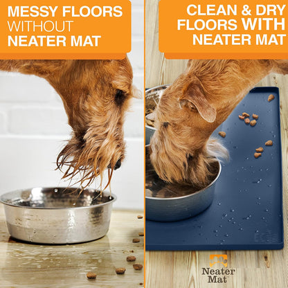 Neater Pet Brands Neater Mat Cat & Dog Food Mat, Waterproof & BPA-Free Silicone Placemat with Raised Edge for Under Food and Water Bowls, 19" x 12", Gunmetal Grey