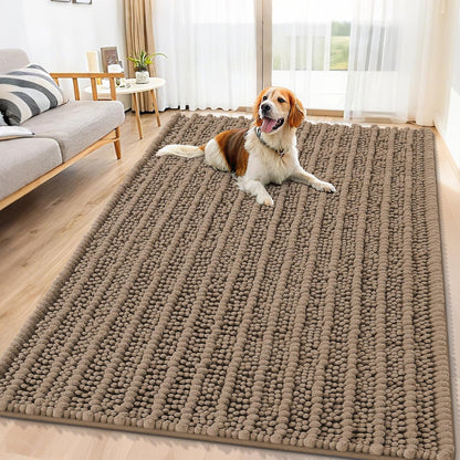 Smiry Dog Door Mat for Muddy Paws 30x20, Extra Soft Absorbent Chenille Doormat, Trap Moisture and Dirt, Non-Slip Machine Washable Front Door Mat for Indoor Entrance Inside Floor, Grey