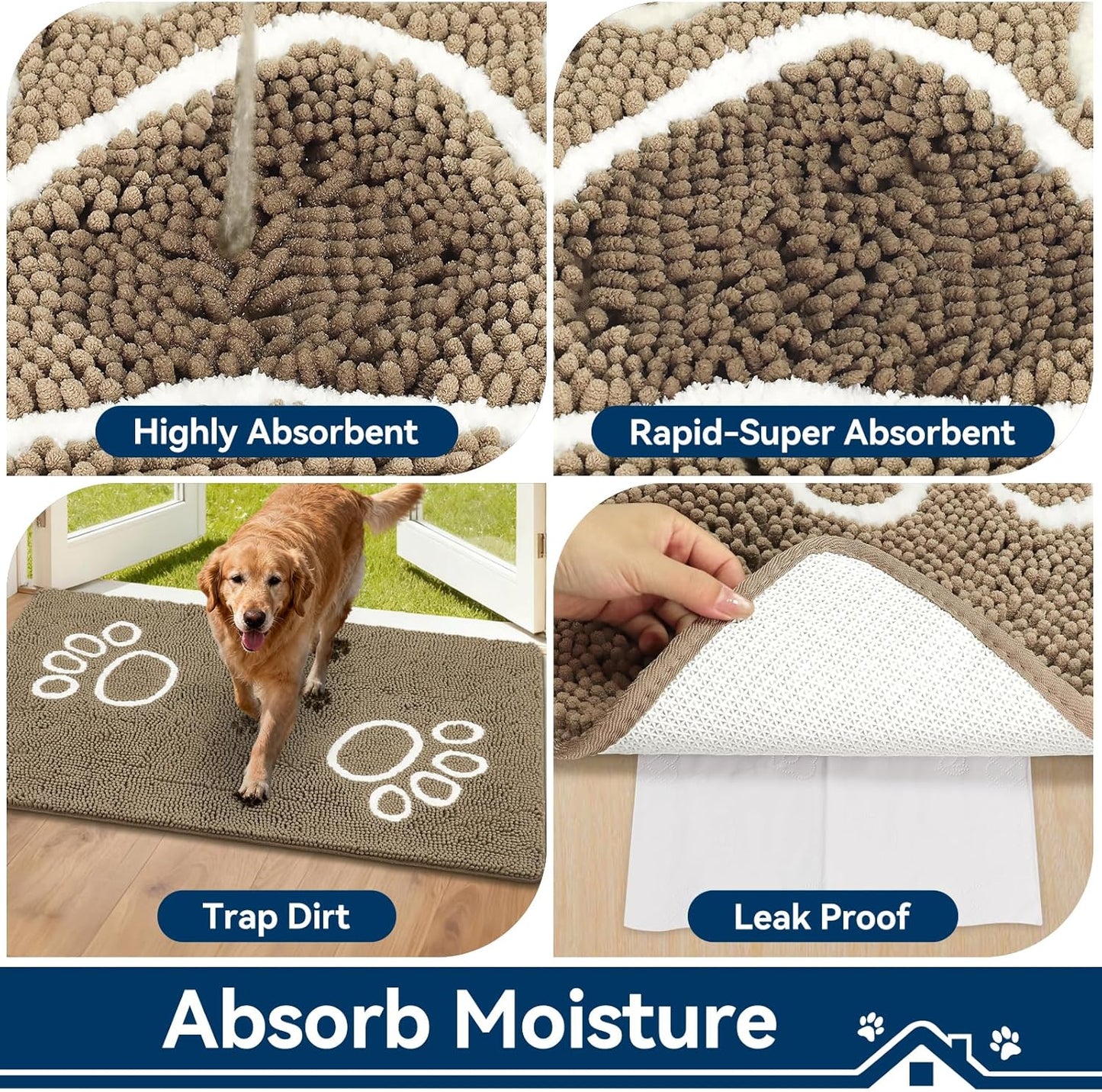 Bcoimo Super Absorbent Dog Door Mat, 30"*20" Anti Slip Mat for Muddy Paws, Pet Rugs for Dirty Paws Washable that Absorbs Moisture and Dirt, for Dog Cage and Pet Resting Carpet