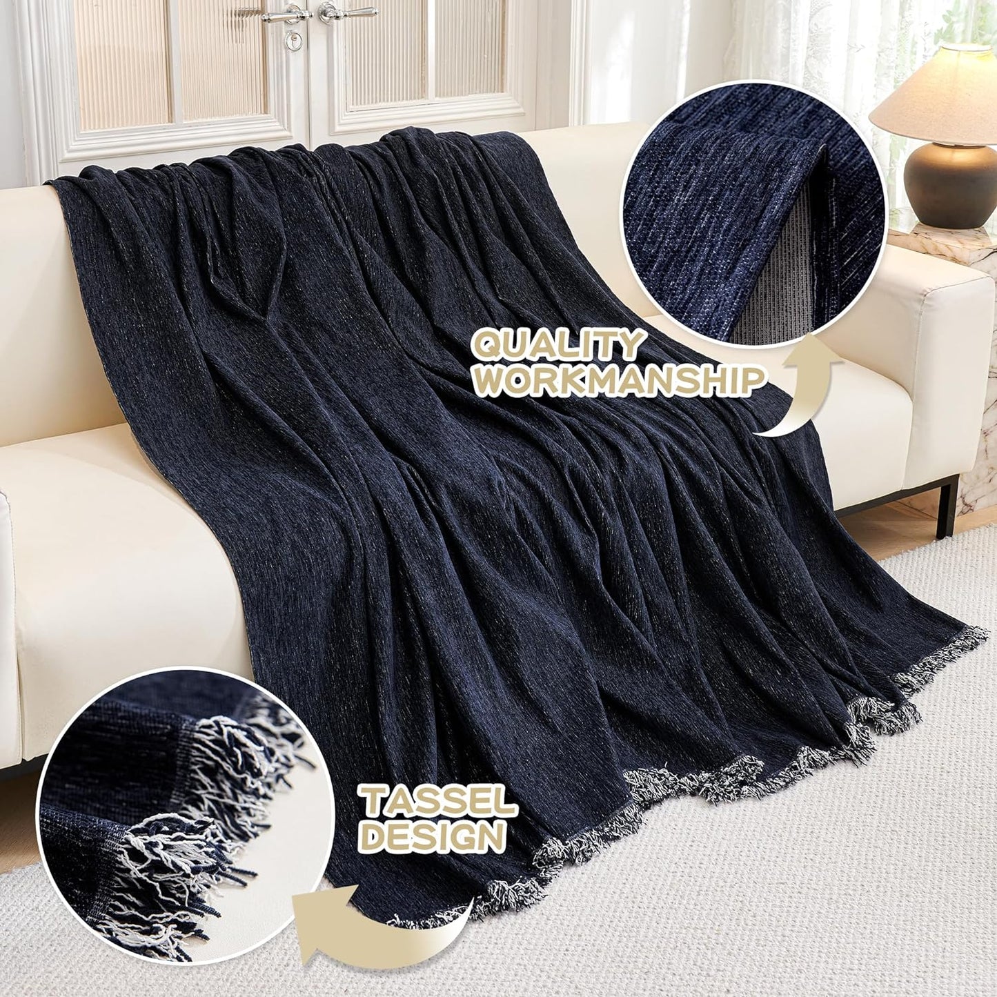 MYSKY HOME Couch Cover for Dogs, Washable Couch Covers, Non Slip Sofa Cover, Couch Cover 2 Cushion Sofa Dogs Furniture Protector with Tassels, Chenille Sofa Slipcover for Pets, 71"x118", Dark Grey