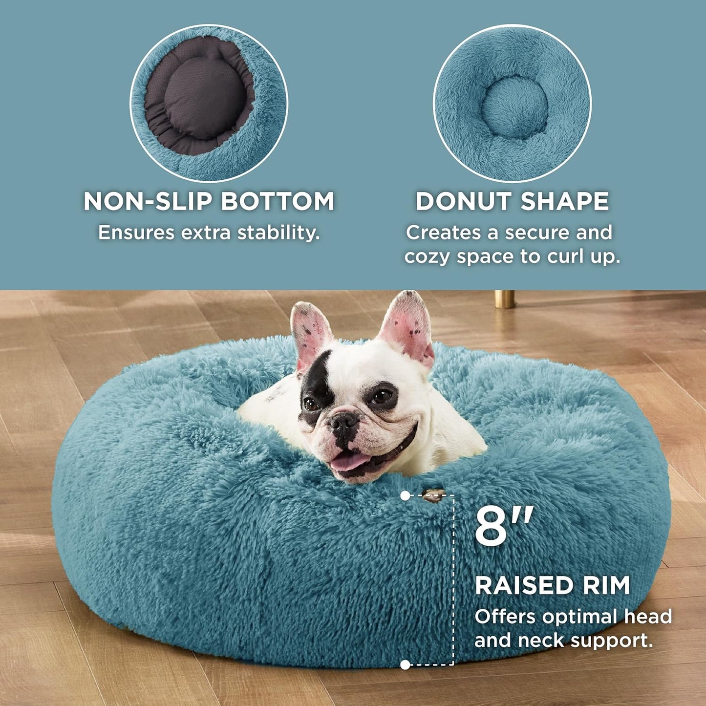 Bedsure Calming Dog Bed Medium Size Dog - Donut Washable Medium Pet Bed, 30 inches Anti-Slip Round Fluffy Plush Faux Fur Cat Bed, Fits up to 45 lbs Pets, Camel
