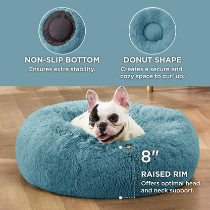 Bedsure Calming Dog Bed Medium Size Dog - Donut Washable Medium Pet Bed, 30 inches Anti-Slip Round Fluffy Plush Faux Fur Cat Bed, Fits up to 45 lbs Pets, Camel