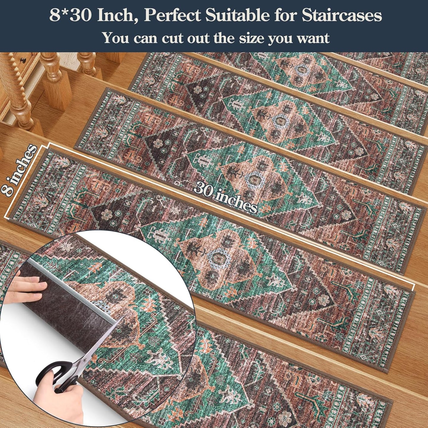 Lahome Stair Treads Non Slip 15 Pack 8" X 30" Stair Treads for Wooden Steps, Washable Self Adhesive Stair Runners Stain Resistant Stair Carpet, Edging Staircase for Kids Elders and Dogs Dorie, Taupe