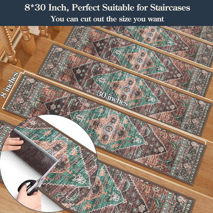 Lahome Stair Treads Non Slip 15 Pack 8" X 30" Stair Treads for Wooden Steps, Washable Self Adhesive Stair Runners Stain Resistant Stair Carpet, Edging Staircase for Kids Elders and Dogs Dorie, Taupe