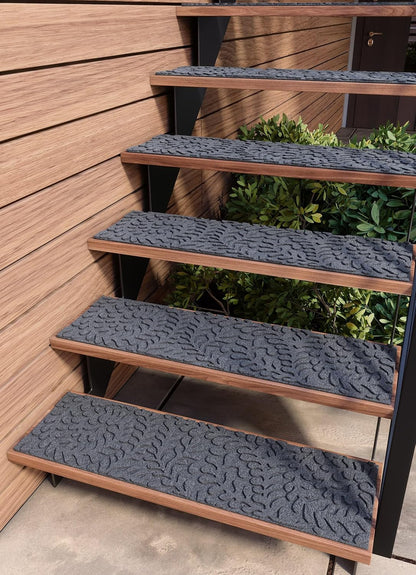 FINEHOUS Outdoor Stair Treads Non-Slip 35”x10” (6-Pack) – Carpet Treads with Rubber Backing Diamond Grey