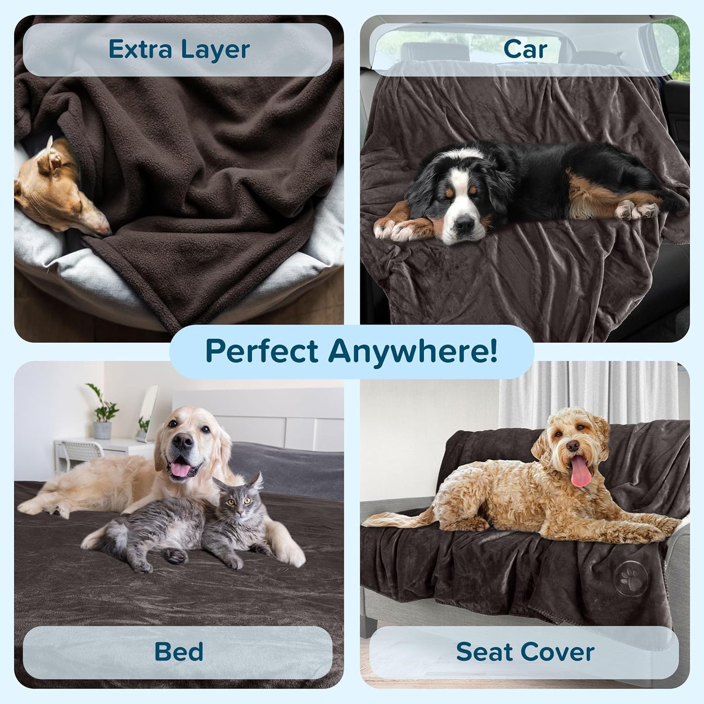 Waterproof Pet Blanket - 50x60-Inch Reversible Sherpa Fleece Throw Protects Couches, Cars, and Beds from Spills, Stains, and Fur by PETMAKER (Gray)